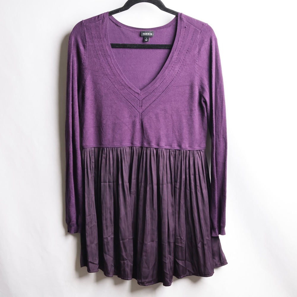 Torrid Purple Mixed Media Peplum Babydoll Sweater Top 1X Ballerina Core Fall
